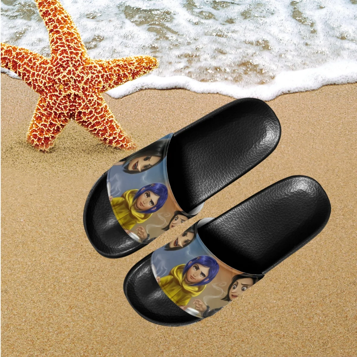 

Cute Cartoon Coraline Fluffy Pattern Casual Slippers Summer Non-slip Light Sandals Female Breathable Comfortable Flat Shoes