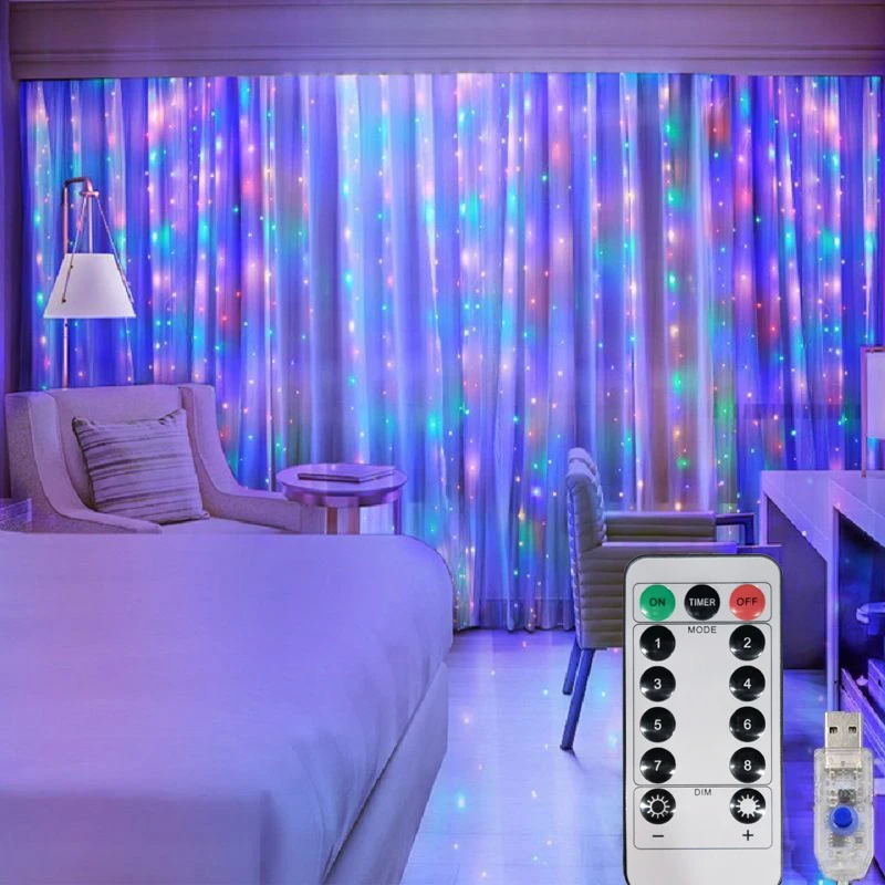 

3/4/6M Christmas Curtain Garland LED Lights String USB Remote Control Fairy Lights Wedding Holiday Decoration for Bedroom Home