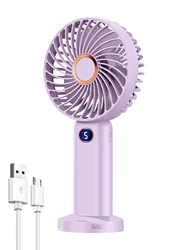 Compact USB Rechargeable Handheld Fan with Digital Display and 5 - Speed Settings (PURPLE)
