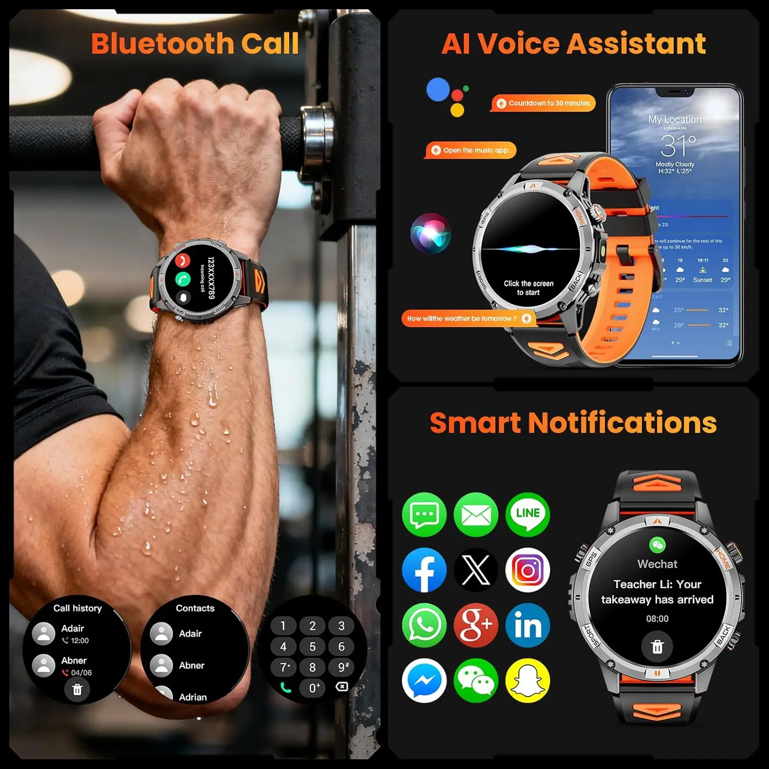 2026 New Adventure GPS Map Navigation Smart Watch AMOLED Screen 10ATM Waterproof Clock Compass Flashlight BT Call Smartwatch Men