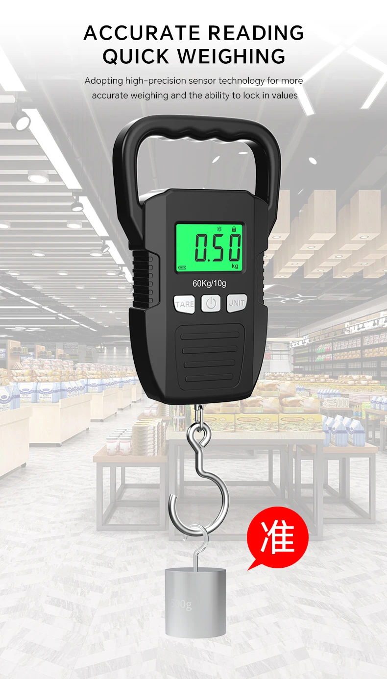 Description Picture 5 of itemPortable Digital Hanging Scale LCD Dsiplay USB Recharge Hook Scales Courier Hunting Luggage Home Weighing Balance Tools 60kg/10g