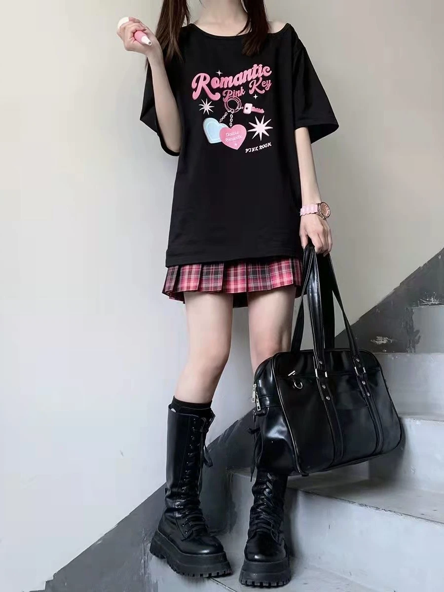 KOSAHIKI Harajuku Y2k Egirl T Shirt for Women Korean Style
