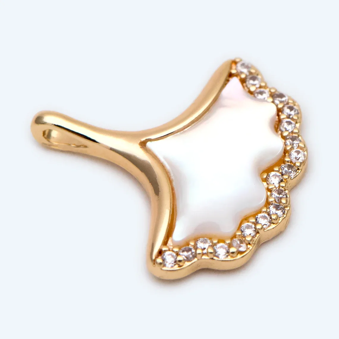 

2PCS Shell Pave GinkgoLeaf Charms Gold plated Copper CZ Leaf Pendants