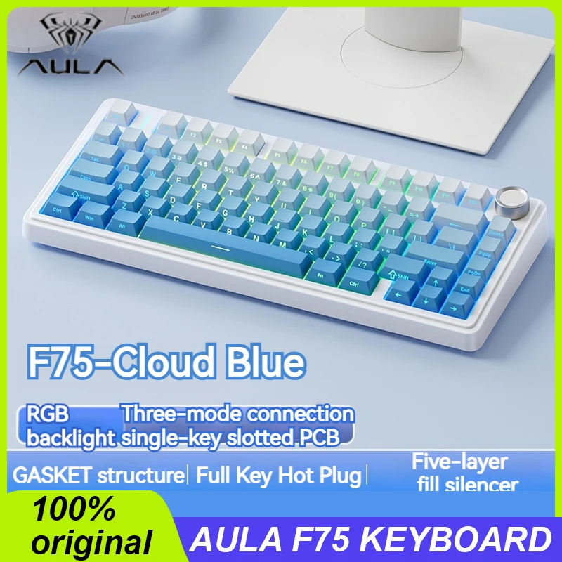 

Aula F75 Mechanical Keyboard Three-Mode Wireless Bluetooth 80 Key Gasket Structure Full-Key Hot Swap Rgb Gaming Keyboard Office