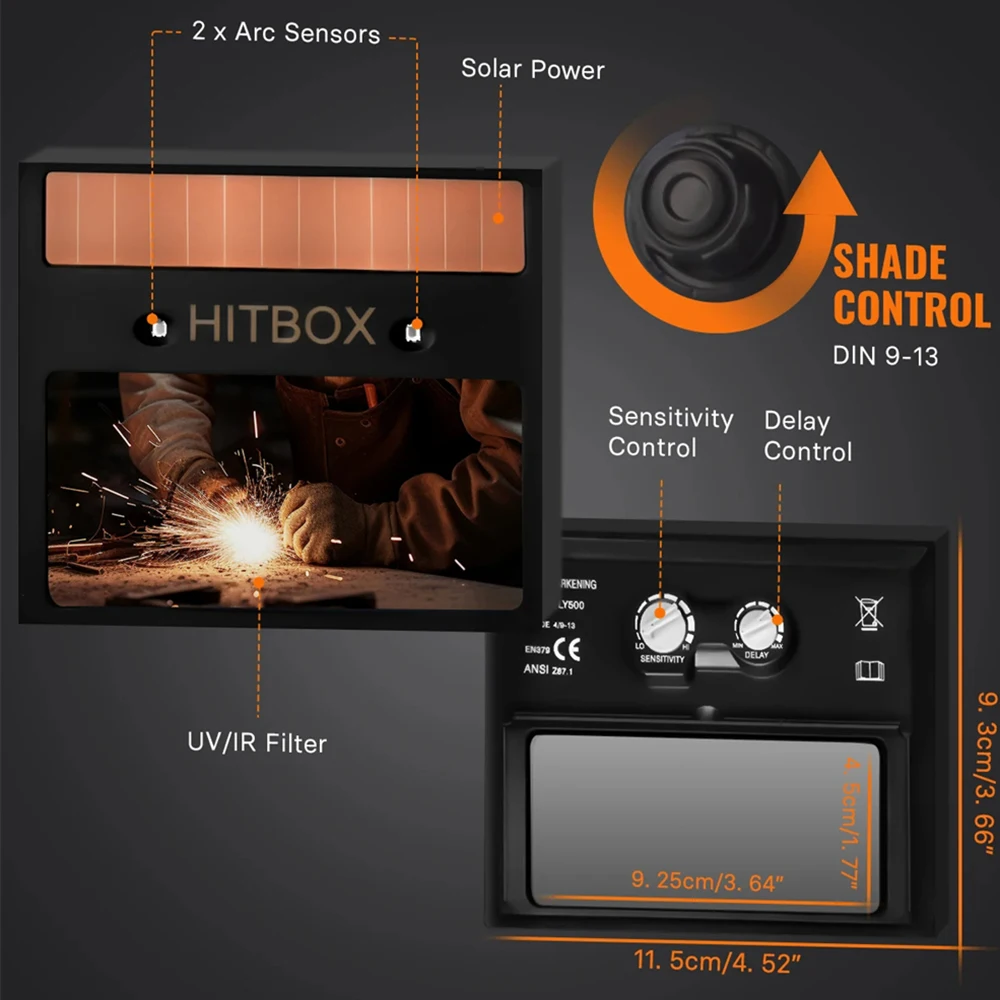 HITBOX Maschera per casco per saldatura Oscuramento automatico per saldatrice MIG TIG ARC Casco per saldatura a colori Ture Casco per visione super grande - immagine 5