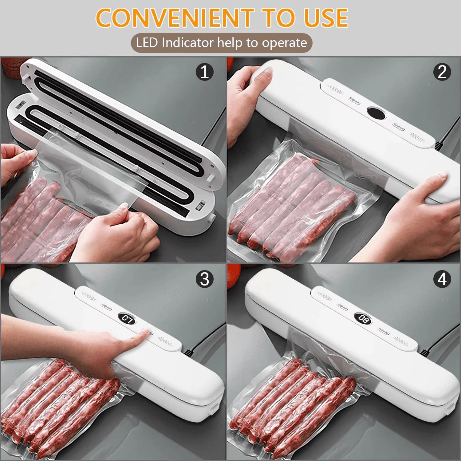 Electric Automatic Food Sealer Packaging Device,Use Kitchen Vacuum Sealing Tool for Meat Fruit Vegetable Long Time Fresh Storage 3