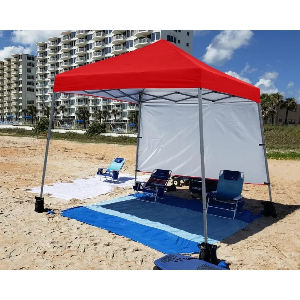 

Outdoor Pop-Up Canopy Beach Camping Canopy with 1 Sun Wall, Bonus Backpack Bag, Stakes and Ropes, Red