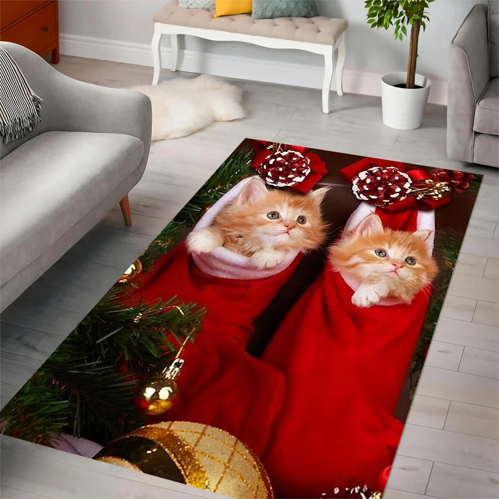 

CLOOCL New Trendy Flannel Carpet Funny Cute Cat Pattern 3D Printed Non Slip Rug for Christmas Party Living Room Decoration