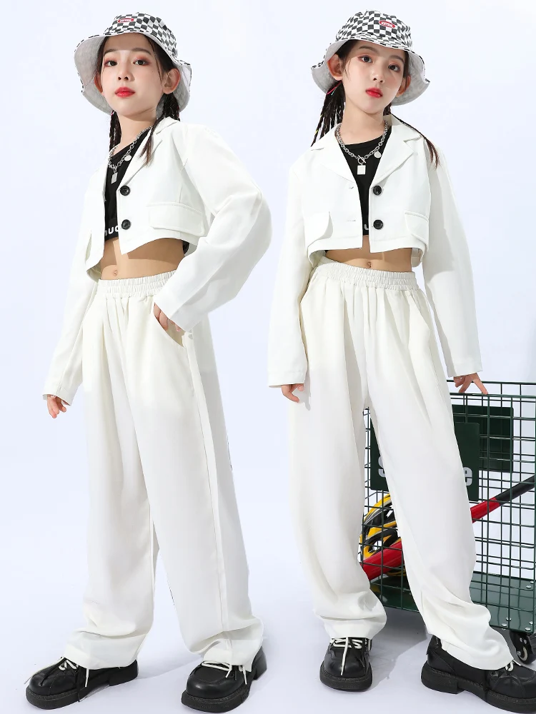 New Modern Jazz Dance Costume Girls Crop Tops Loose Cargo Pants