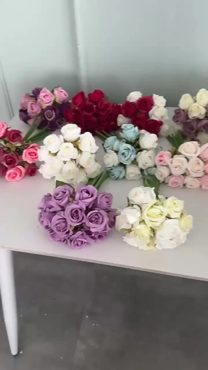 12 ヘッド人工シルクバラの花の花束ホワイトピンク結婚式ブライダル