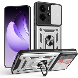 Enhanced Armor Case with Lens Protection and Magnetic Ring Holder - Durable and Stylish Cover for Realme 14T 5G (Silver)
