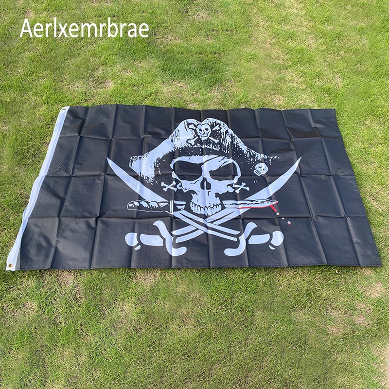 

Aerlxemrbrae New Huge 3x5FT Skull and Cross Crossbones Sabres Swords Jolly Roger Pirate Flags With Grommets Decoration
