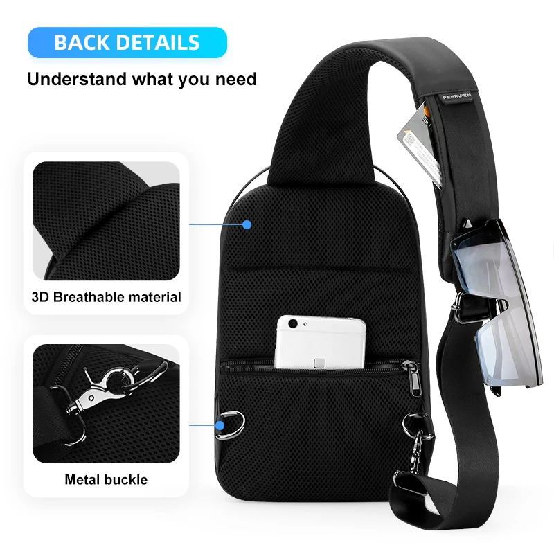 Fenruien Chest Bag Men's Shoulder Bag Trend Messenger Bag Men's Casual Hard Shell for 7.9-inch Laptop 4