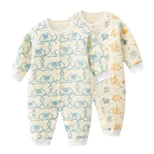 

Children's Clothing 0 To 12 Months Baby Girl Romper Cartoon Round Neck Long Sleeve Buttons Winter Jumpsuit Kids Baby Boy Clothes