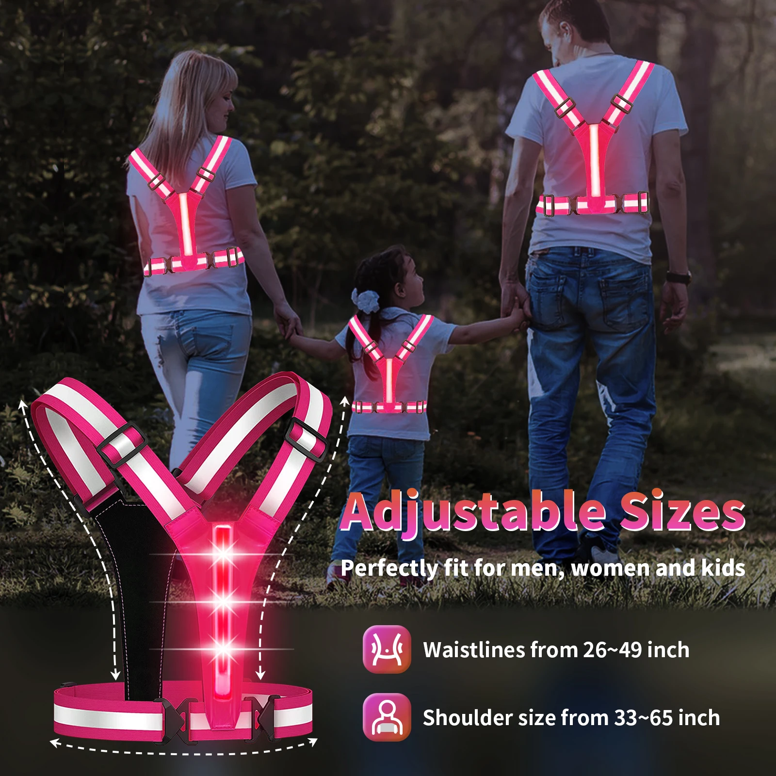 Led Reflective Vest Running Gear, Usb Rechargeable Led Light Up