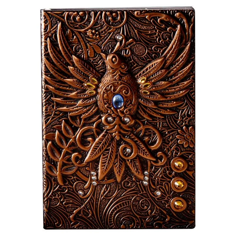 

A5 Vintage Three-dimensional Relief Notepad Retro The Phenix Long Life Bird Theme Lined Paper NoteBook Office Supplies