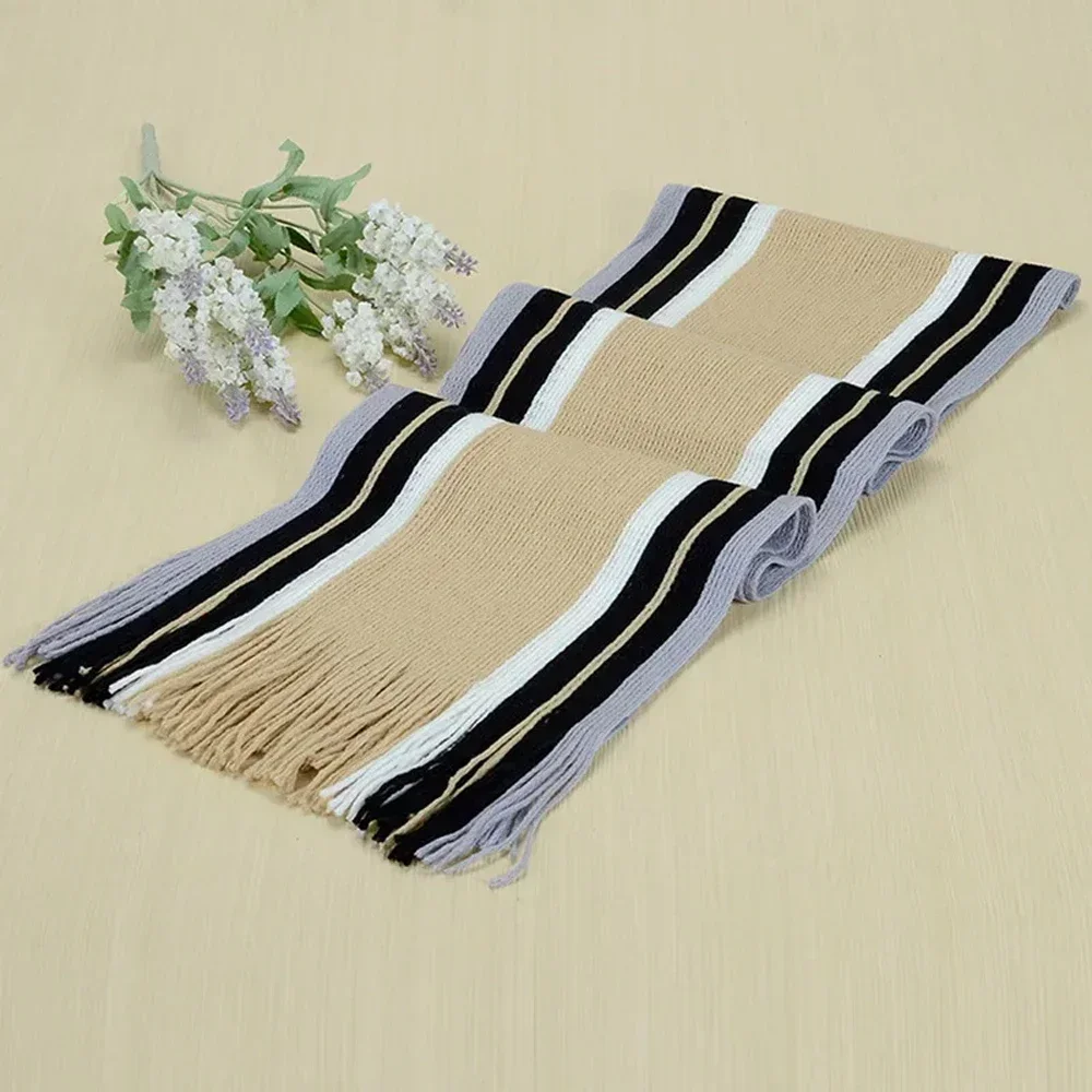 Cashmere Scarf Fleece Scarf Polar Fleece Scarf Knitted Scarf Tactical Scarf Neck Tube Scarf Classic Men's Scarf Winter Warm Faux Cashmere Soft Tassel Long Shawl Business Casual Striped Scarf Men's Clothing Accessories