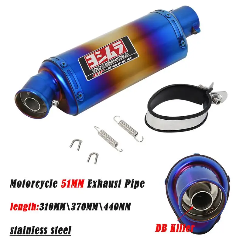 

51MM Universal Motorcycle Exhaust Pipe Escape Muffler With Removable DB Killer Silencer For Dirt Street Bike Stainless Steel