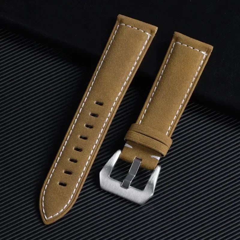 Vintage Matte Polished Genuine Leather Watch Strap - Blue Brown Bracelet
