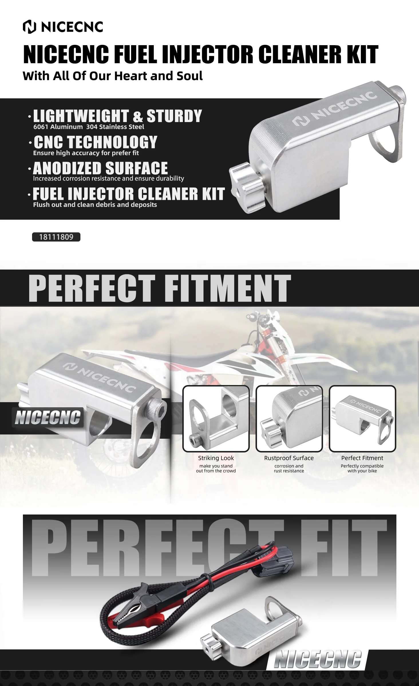 NICECNC Für Husqvarna TE 300 TE 250 TX300 TC 125 2024 Kraftstoff Injektor Reiniger Kit TE 300i TX300i 2018-2023 für KTM EXC 300 TBI – Detail 1