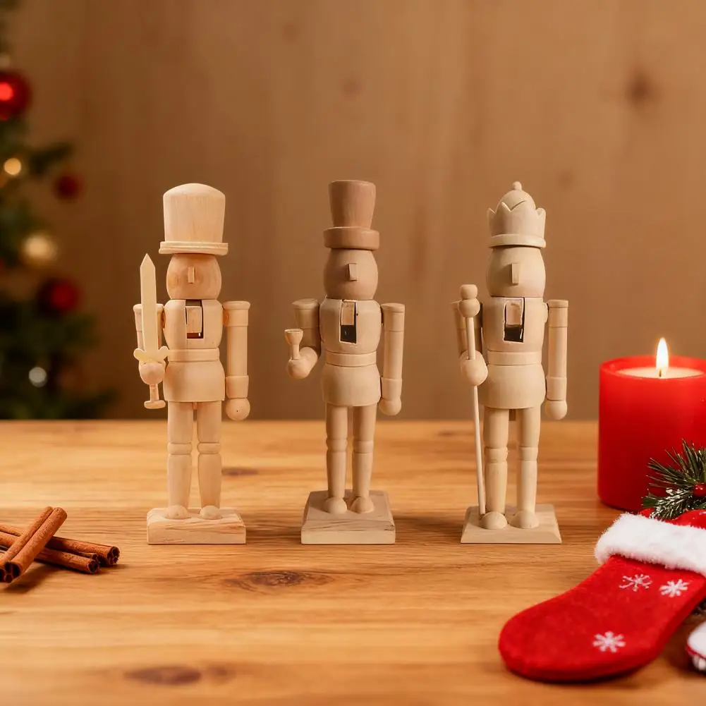 20cm Unfinished Nutcracker Soldier Wooden DIY Nutcracker Figure Unpainted Soldier Figurine Christmas Decoration Craft Project