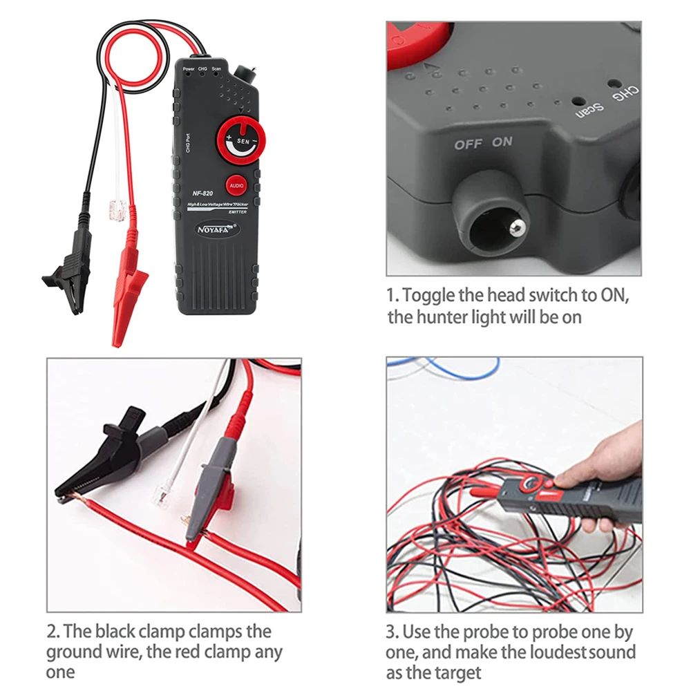 Noyafa NF-820 Underground Cable Tracker Anti-Interference Cable Locator High & Low Voltage Wire Tracker Network Tools 3