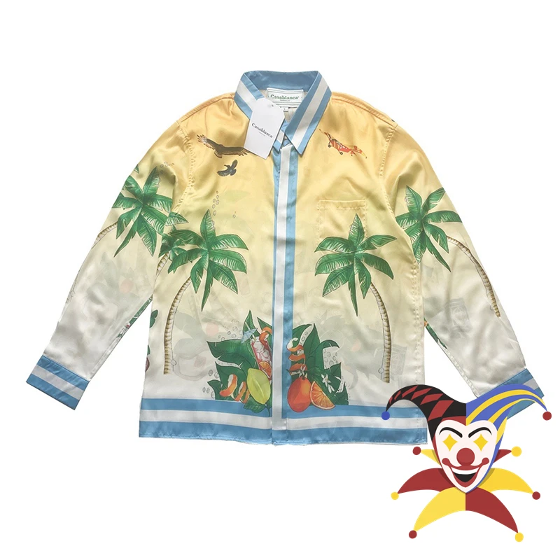 

Silk Casablanca Tennis Club Shirt Men Women Coconut Tree Hawaii Beach Shirts