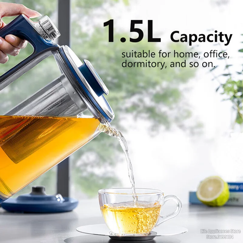 Morphy Richards 건강 보존 냄비, 1.5L 유리 전기 주전자, 온도 조절식 물 보일러, 티팟 스튜 디저트, MR6089