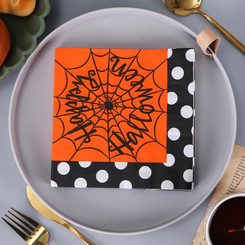 Description Picture 2 of item20Pcs Funny Halloween Skull Pumpkin Printed Disposable Napkin Paper Table Dinner Tissues Party Decoration