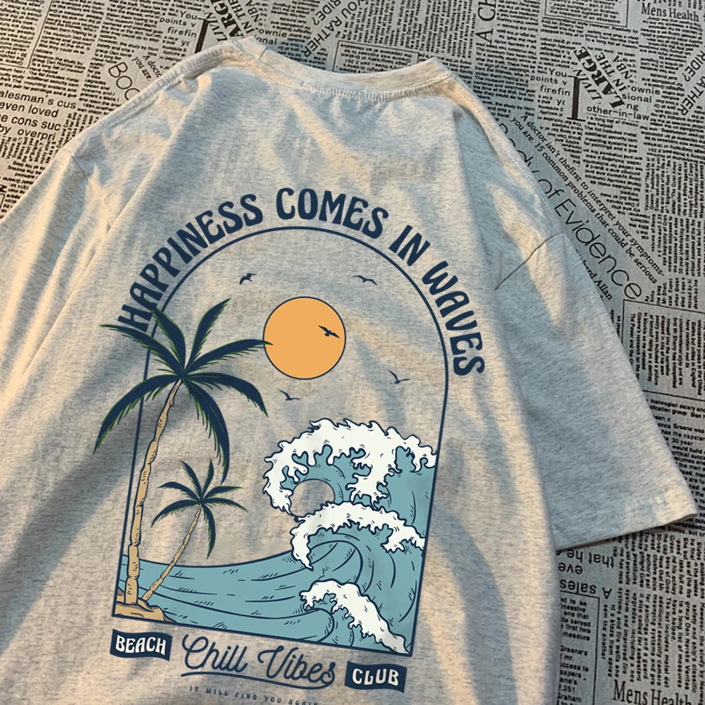 Sale Happiness T Shirt Donna Happiness Comes In Waves Printing Men