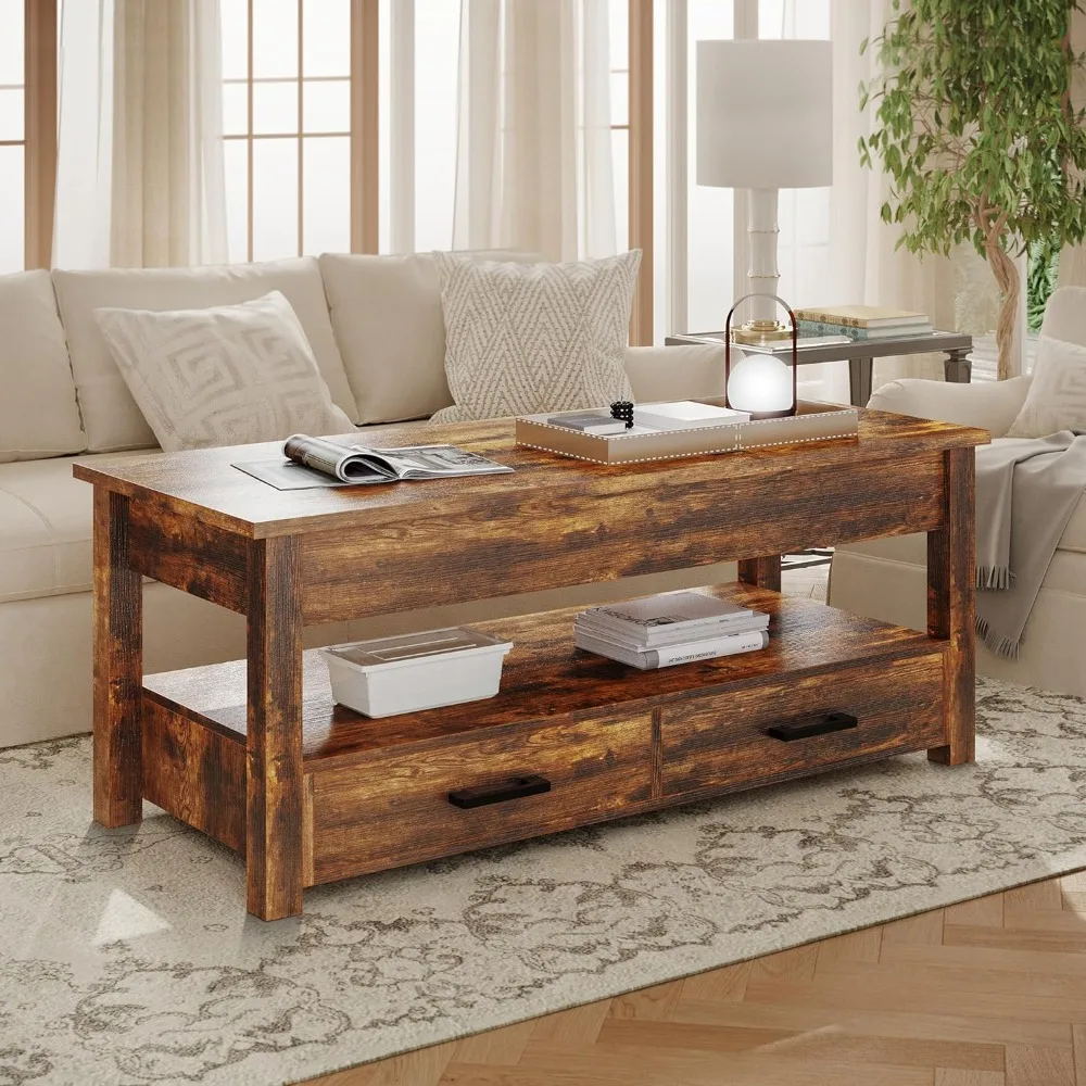 

47.2" Large Lift Top Coffee Table Center Table Salon Coffee Tables for Living Room Furniture Rustic Brown Café