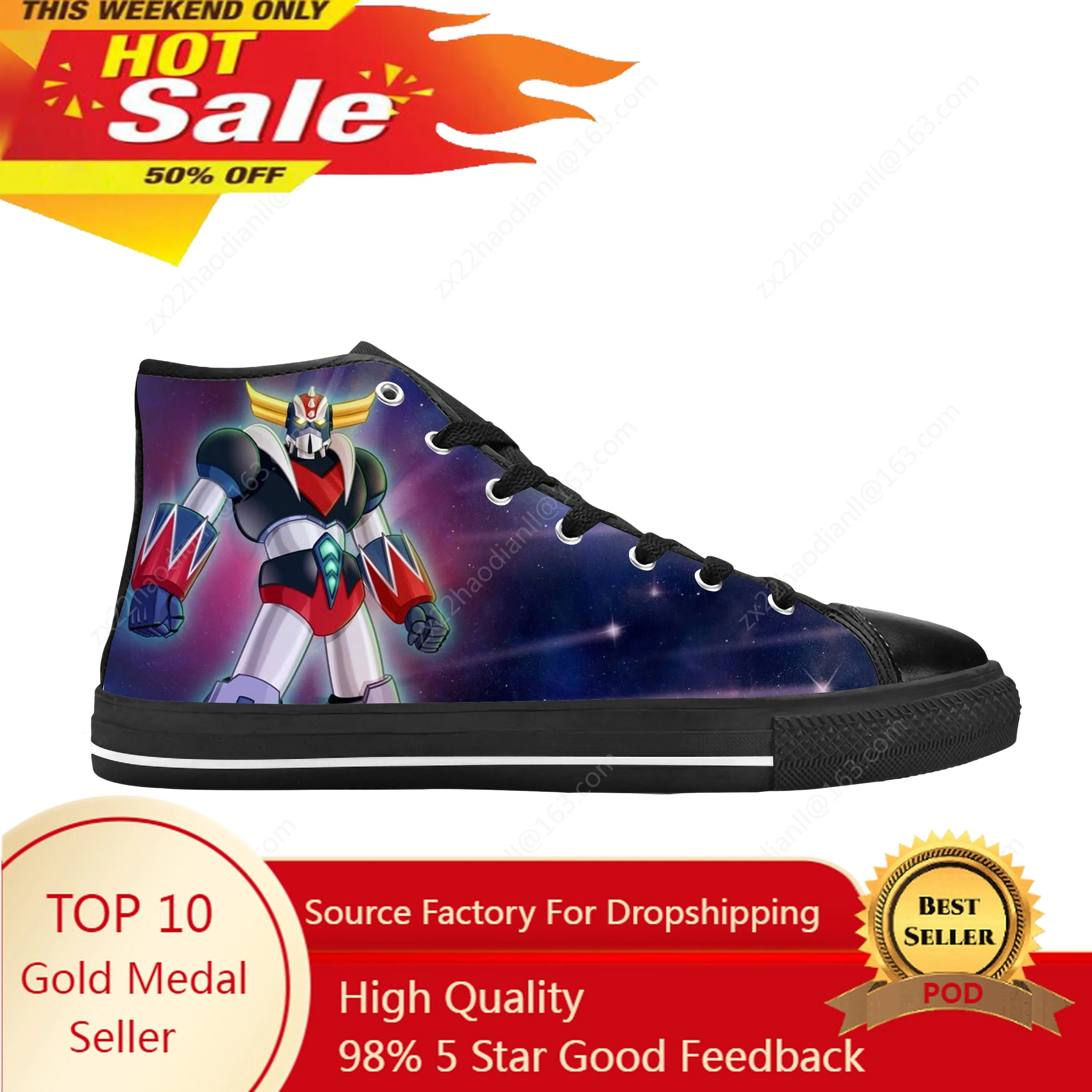Anime Cartoon Manga UFO Robot Grendizer Goldrake Casual Cloth Shoes High Top Comfortable Breathable 3D Print Men Women Sneakers