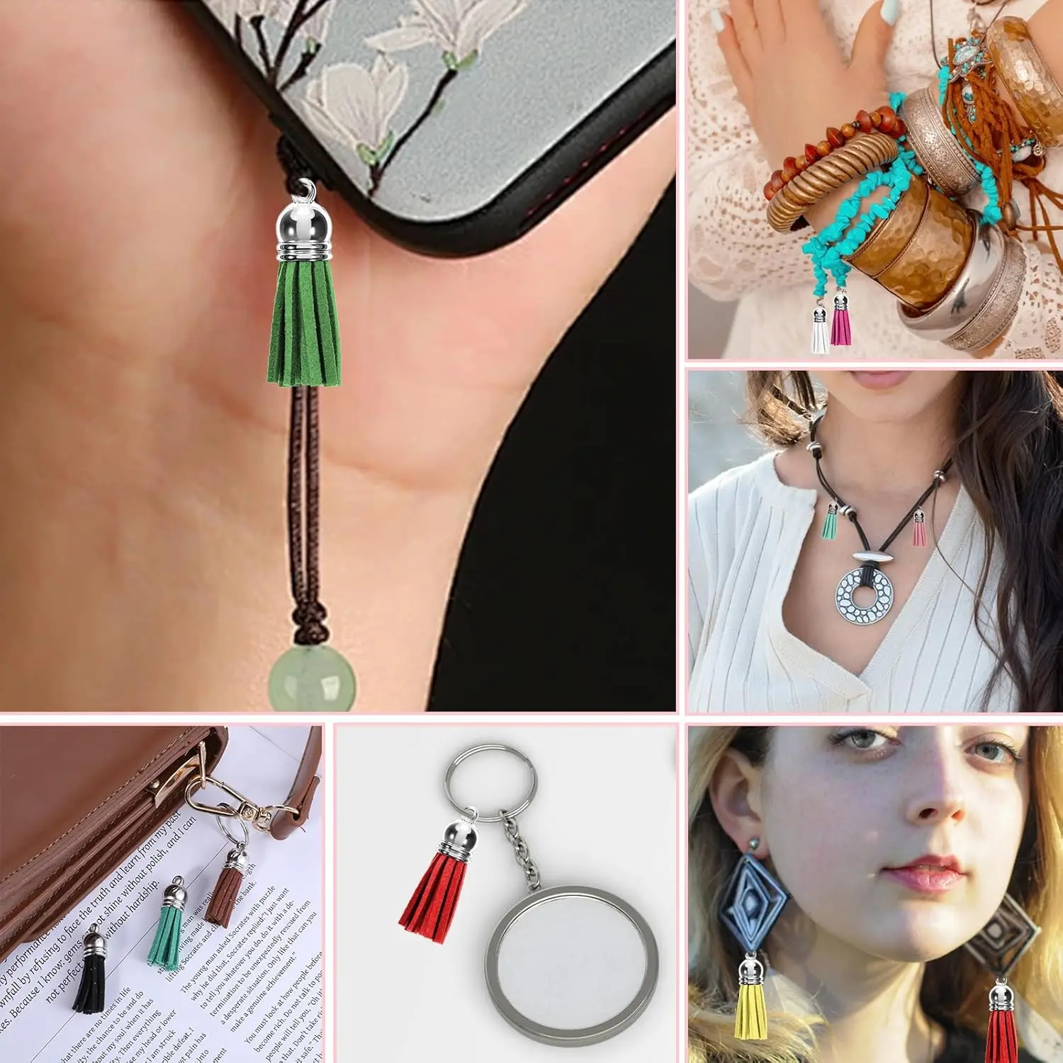 30/60Pcs Keychain Tassels Leather Tassels Jewelry Making Beaded Bracelet Charms Colors Mini for DIY Craft Decor