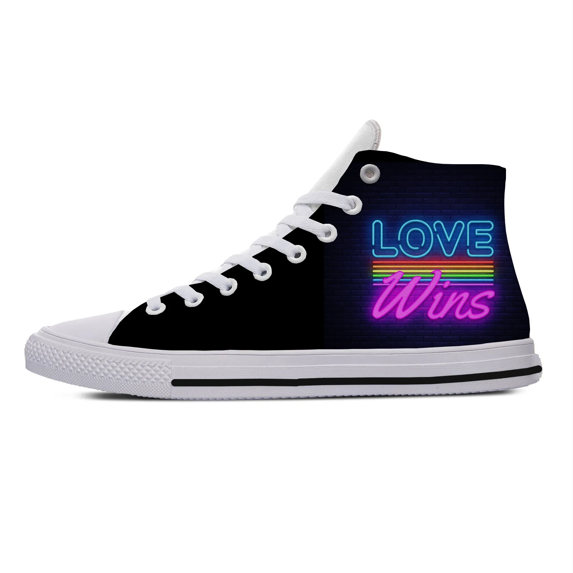 Hot New Summer Love Wins Rainbow Retro Novelty Design Lightweight High Top Canvas Shoes Men Women Casual Sneakers Board Shoes