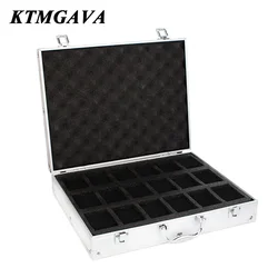 Sleek Black Aluminum Alloy Watch Storage and Jewelry Collection Box (18 slots white)