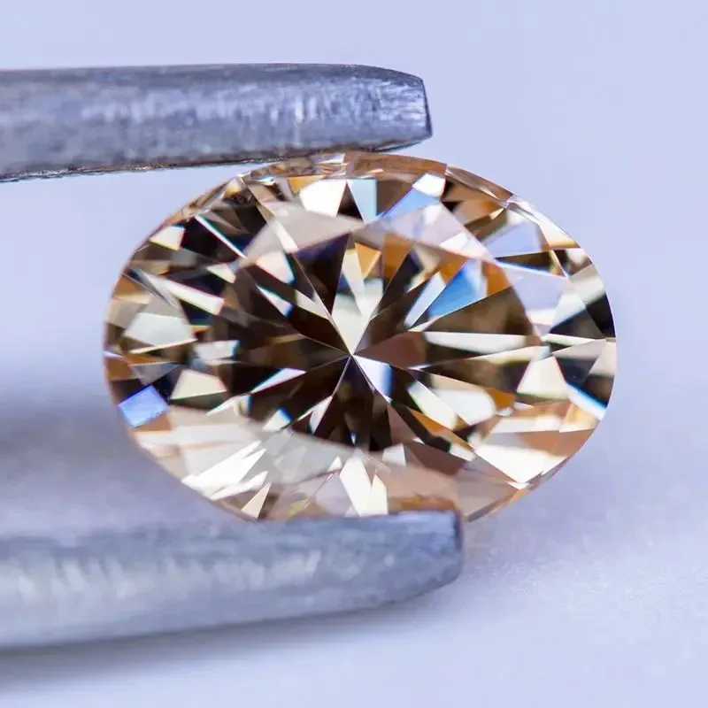 Moissanite Diamond Primary Color Champagne Oval Cut Lab Grown Created Gemstone for DIY Jewelry Making Materials with GRA Report