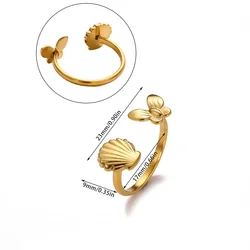 Elegant Gold - Tone Turtle and Starfish Ring - Trendy Waterproof Jewelry - Resizable (15)