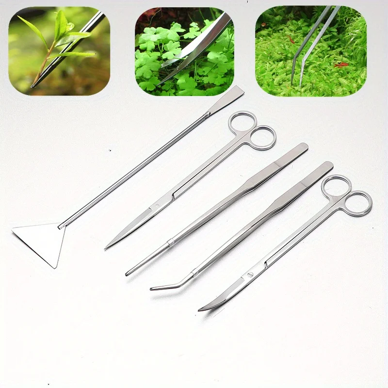Stainless Steel Aquarium Scissor/Tweezers Tool Long Aquarium Cleaning Plant Spatula Tool Fish Tank Maintenance 1pc Tweezer Tool