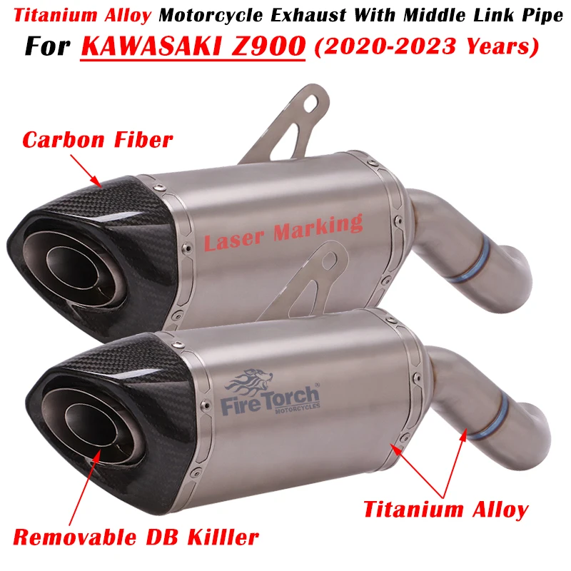 

For KAWASAKI Z900 2020 2021 2022 2023 Motorcycle Exhaust Modified Titanium Alloy Carbon Fiber Muffler Middle Link Pipe DB Killer