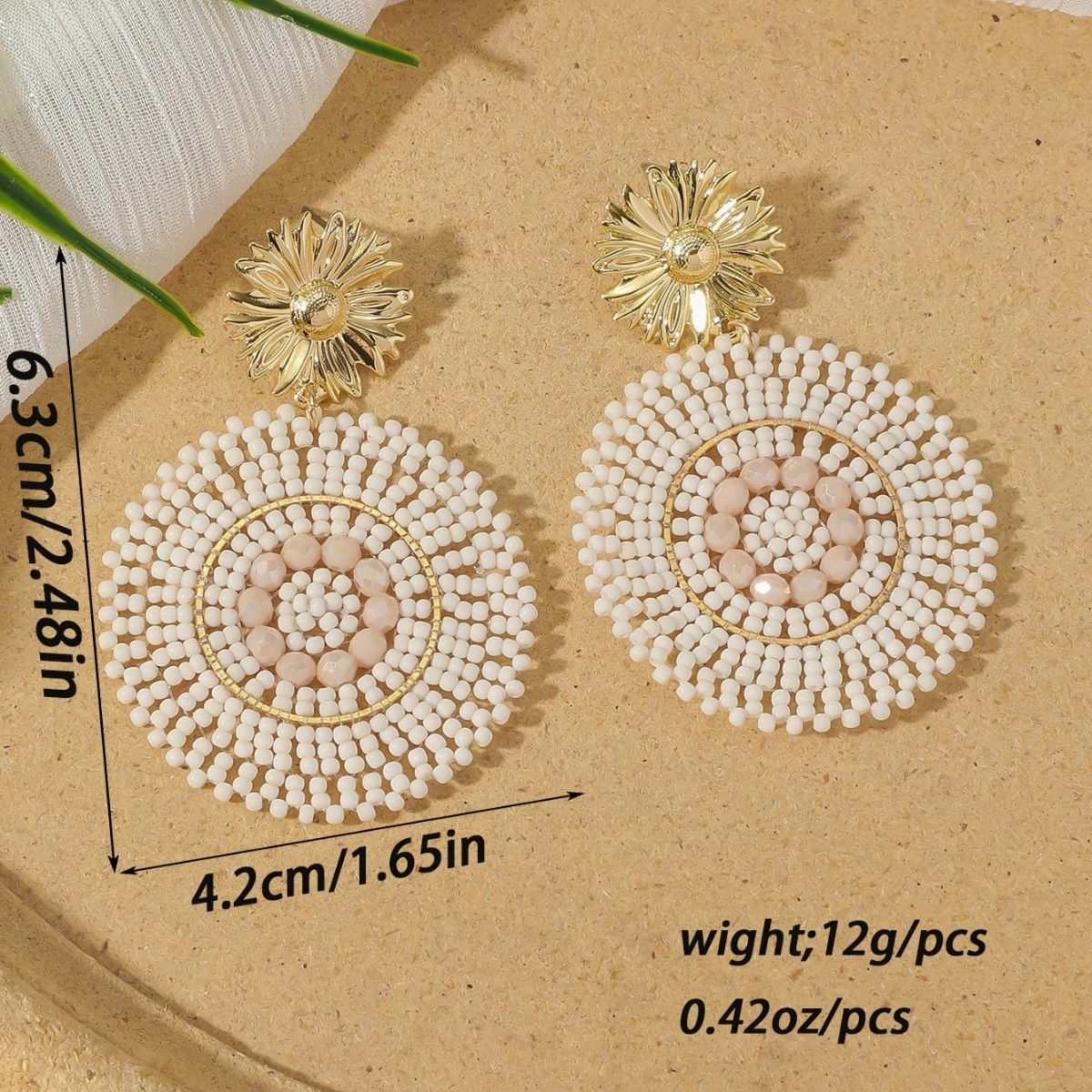 Boho Ethnic Irregular Flower Seed Beads Drop Earrings for Women Handmade Elegant Round Beaded Earrings Summer Holiday Jewelry