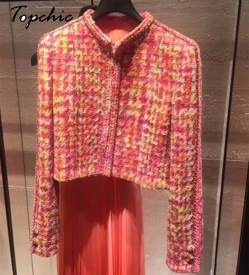 

100% Wool & Blends Coats Luxury Designers High Quality Pink Tweed Jacket for Women 2023 Korean Fashion Jaqueta Feminina