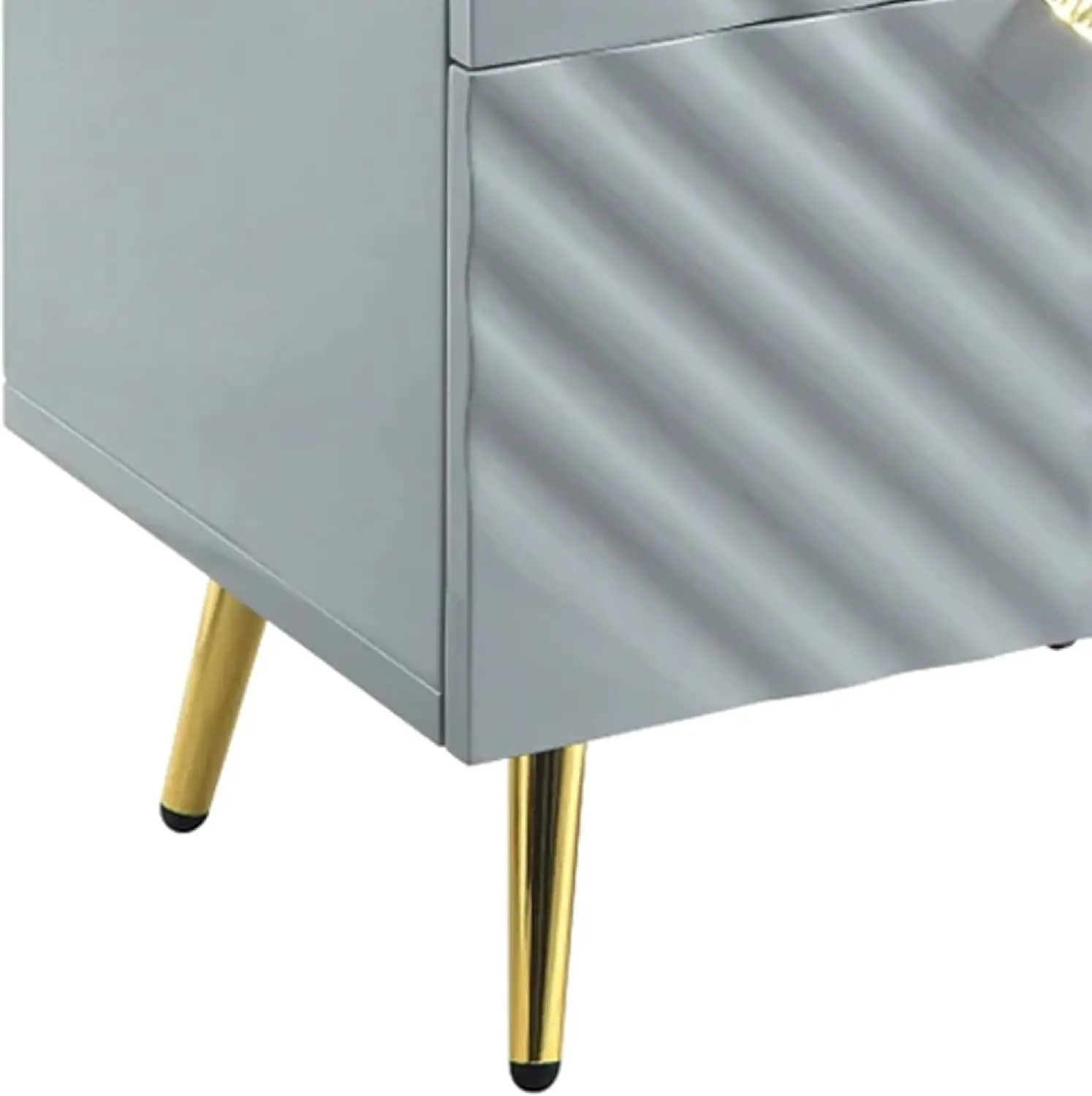 25 Inch Wood Nightstand, Textured Wavy Design, Metal Legs, Gray and Gold