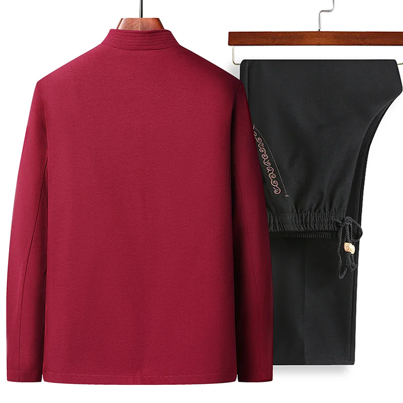 Tang Suit (top + Pants) Spring and Autumn Fashion Middle-aged and Elderly Chinese Style Grandpa Men Shou Fu Word Suit 5