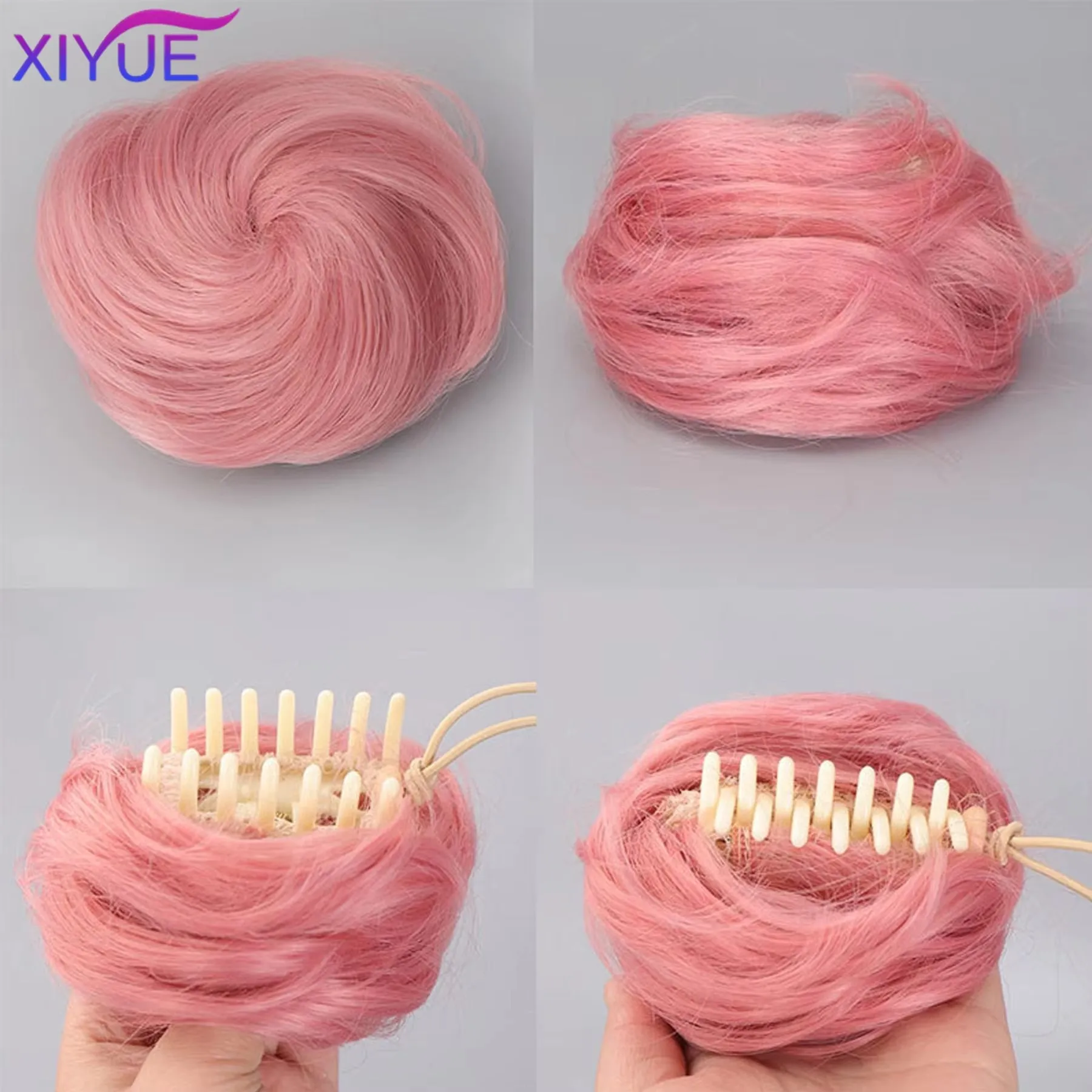 합성 클로 시뇽 헤어 보우 작은 헤어 번 도넛 메시 스크런치 여성용 포니테일 연장용 랩 어라운드 포니테일 익스텐션 XIYUE