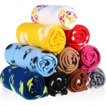 10 Pieces Pet Blankets with Paw Print Design for Dogs and Cats Soft Fleece Sleep Mat Pad Bed Cover for Kittens Puppies and Smal 1