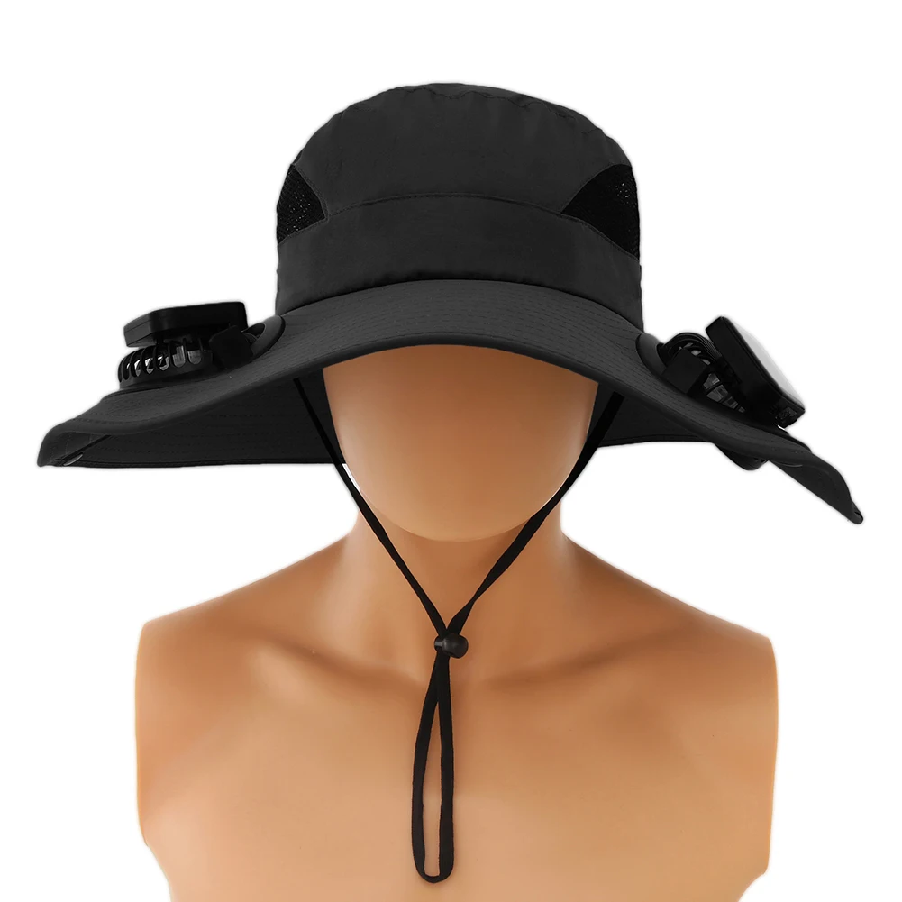 Solar Fan Outdoor Fishing Hat with 2 Solar Fan Wide Brim Bucket Hat for Men Outdoor Camping Fishing Hiking