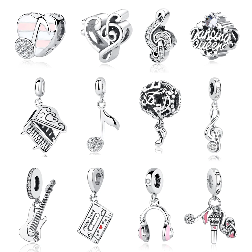 

925 Sterling Silver Charms Love Music Notes Piano Crystals Pendant Beads Fit Pandora Bracelets Necklaces Diy Jewelry For Women