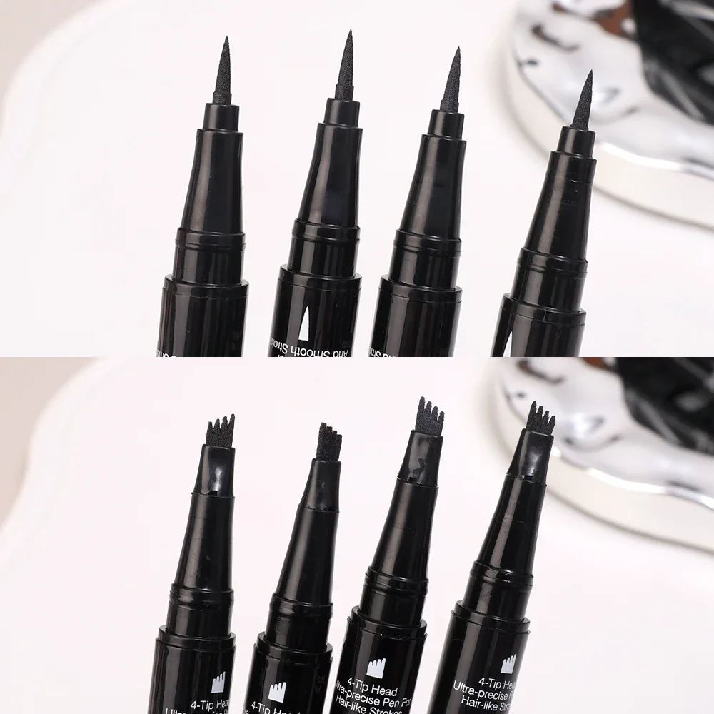 Double-headed 4 Forks Liquid Eyebrow Pencil Eyeliner Natural Black Brown No Smudging Brow Pen Long Lasting Eyes Makeup Cosmetics 4