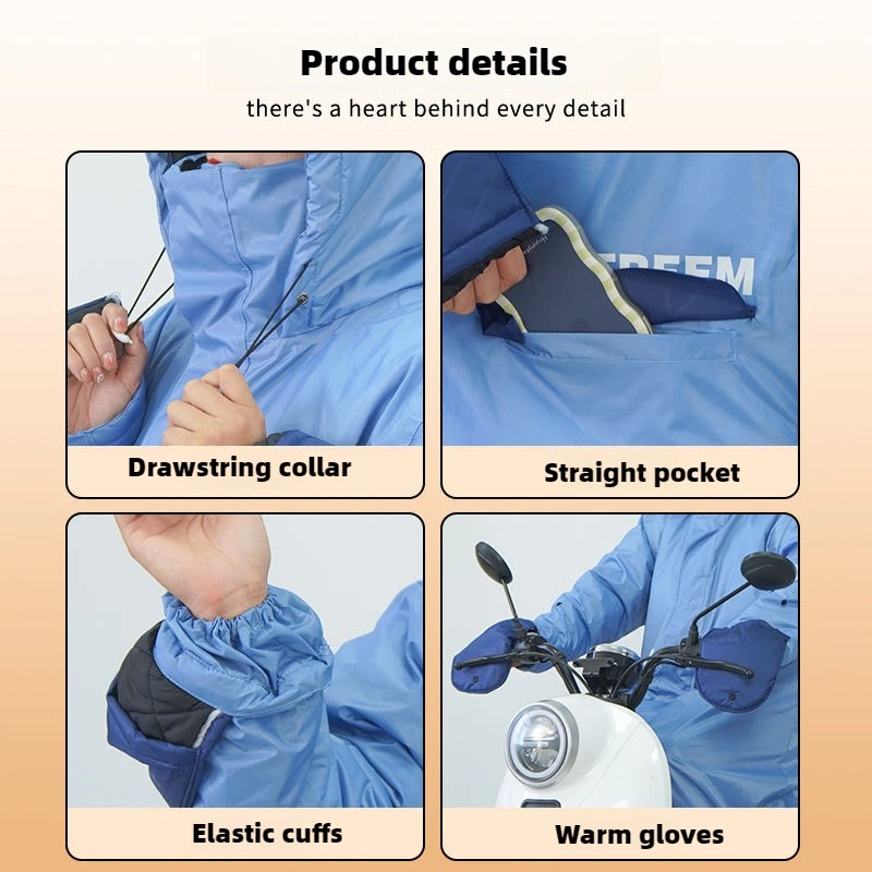 전기 자전거 라이딩 방풍 방수 긴 원피스 코튼 재킷, 두꺼운 벨벳 단열 따뜻한 재킷, 겨울 버전