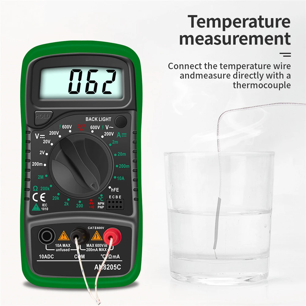 AN8205C Digital Multimeter AC/DC Ammeter Voltage Ohm Tester Thermocouple LCD Backlight Multimeter